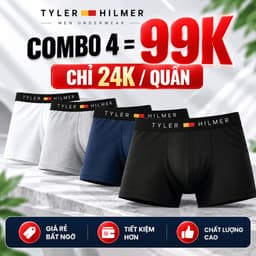 Hộp 4 quần lót nam boxer Tyler Hilmer thun lạnh co giãn 4 chiều, set 4 sịp đùi nam thoáng mát 4