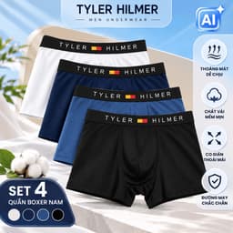 Hộp 4 quần lót nam boxer Tyler Hilmer thun lạnh co giãn 4 chiều, set 4 sịp đùi nam thoáng mát 1