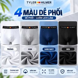 Hộp 4 quần lót nam boxer Tyler Hilmer thun lạnh co giãn 4 chiều, set 4 sịp đùi nam thoáng mát 2