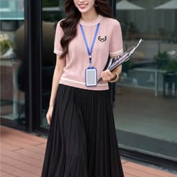 Áo Len Dệt Kim Nữ Ngắn Tay Phong Cách Hàn Quốc Cổ Tròn Phối Viền Thanh Lịch 3