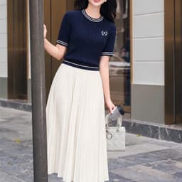 Áo Len Dệt Kim Nữ Ngắn Tay Phong Cách Hàn Quốc Cổ Tròn Phối Viền Thanh Lịch 4