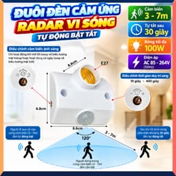 Đuôi đèn cảm ứng chuyển động sử dụng tia hồng ngoại, chuôi đèn cảm biến ứng tự sáng khi có người,, tắt khi không người 1