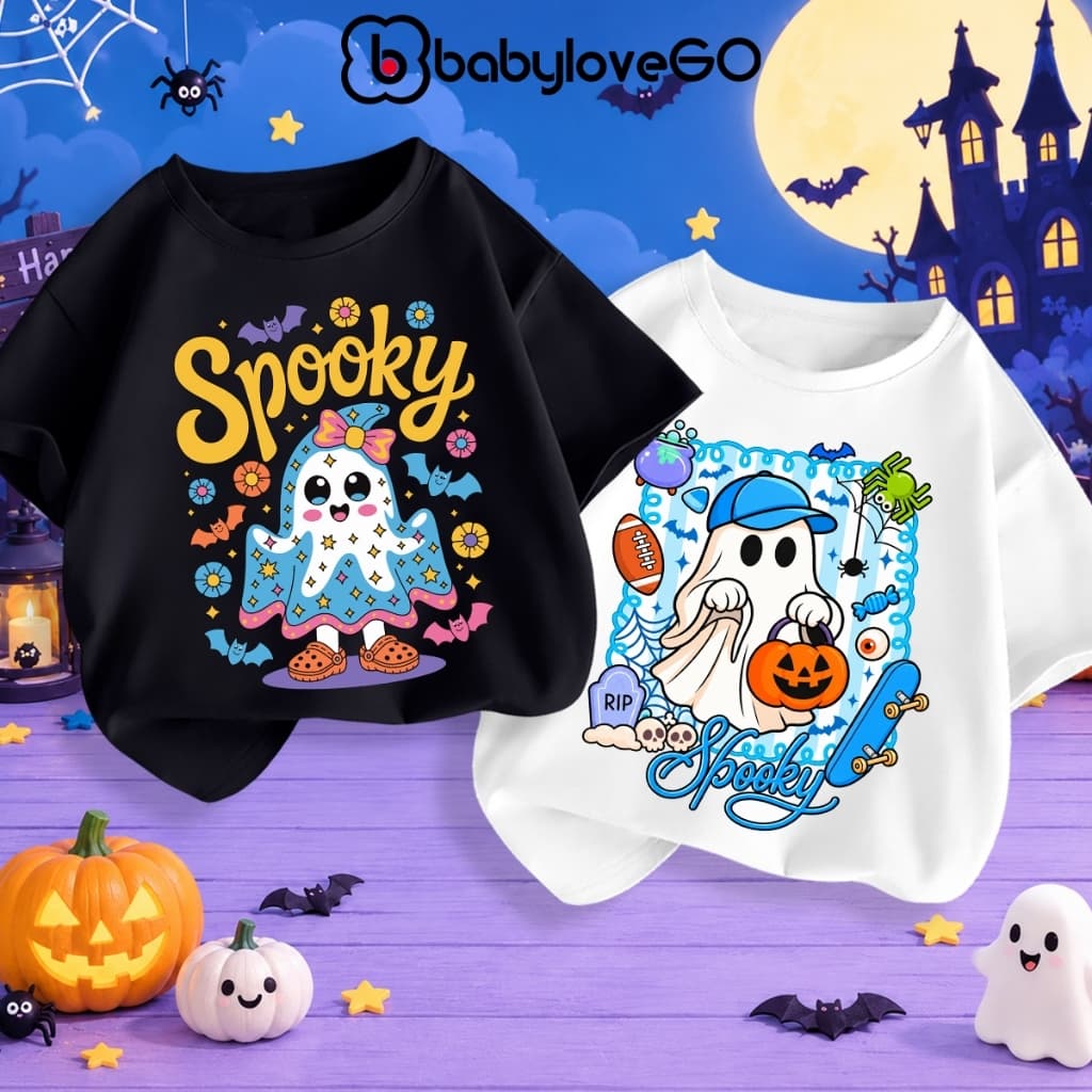 Áo thun Happy Halloween cho bé trai bé gái BabyloveGO trang phục hóa trang mùa lễ hội cho bé 1-12 tuổi