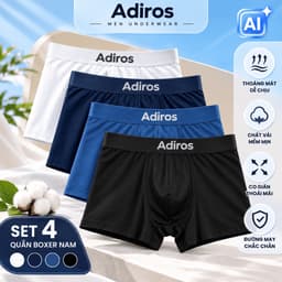 Set 4 quần lót nam boxer Adiros thun lạnh co giãn 4 chiều, sịp đùi nam mềm mịn thoáng mát, cạp chun thời trang 1