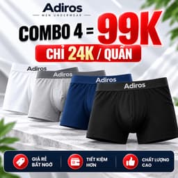 Set 4 quần lót nam boxer Adiros thun lạnh co giãn 4 chiều, sịp đùi nam mềm mịn thoáng mát, cạp chun thời trang 8