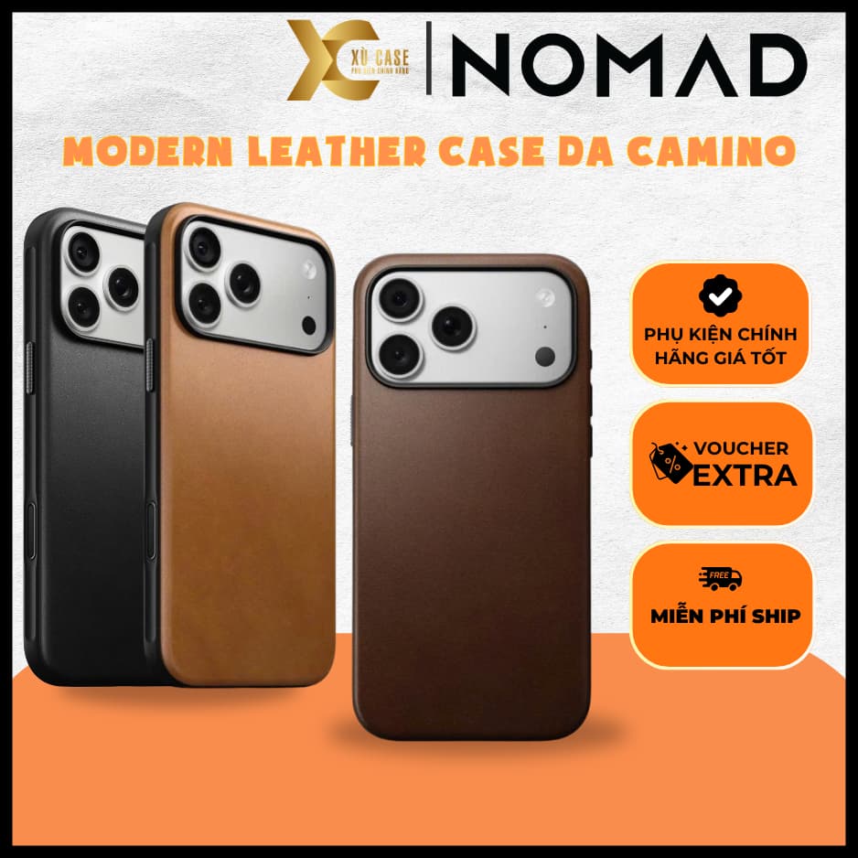 [Có iP18] Ốp NOMAD Modern Leather Case Da Camino Cao Cấp Chống Sốc Sạc Từ Tính – Chính Hãng cho iP 18 | 17 Pro Max