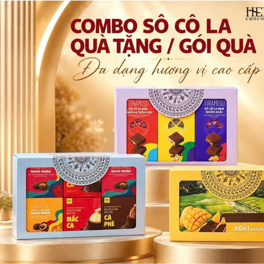 Set Quà Tặng Socola Cao Cấp Mekong Zone - 6 Combo Mix Hạt, Tiramisu, Xoài Nhúng, Sầu Riêng, Phủ Hạt, Mix Hương Vị