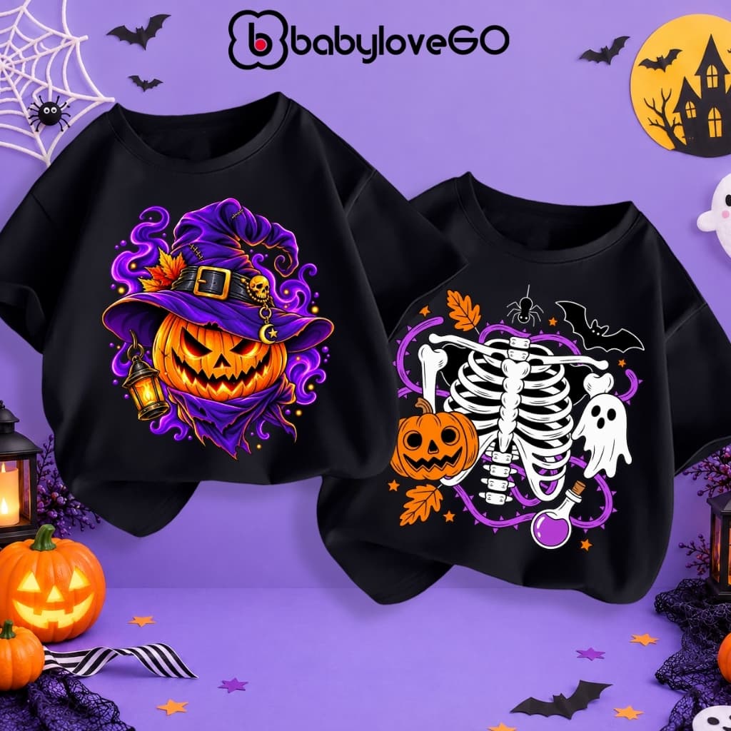 Áo thun Halloween bé gái BabyloveGO BST trang phục hóa trang cho bé 1-12 tuổi