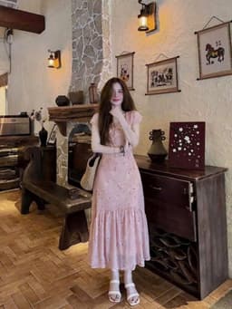 Đầm váy dài mặc hè chất Voan hoa 2 lớp mềm mại phối viền Ren giản dị thanh lịch_DX 5