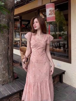 Đầm váy dài mặc hè chất Voan hoa 2 lớp mềm mại phối viền Ren giản dị thanh lịch_DX 7