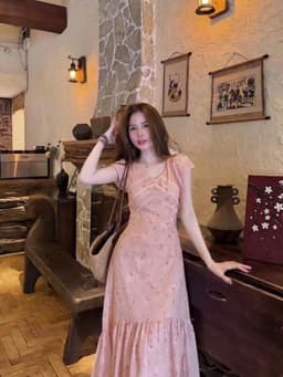 Đầm váy dài mặc hè chất Voan hoa 2 lớp mềm mại phối viền Ren giản dị thanh lịch_DX 3