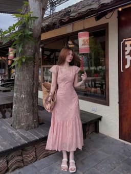 Đầm váy dài mặc hè chất Voan hoa 2 lớp mềm mại phối viền Ren giản dị thanh lịch_DX 4