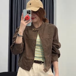 Áo Khoác Nữ Cổ Tàu Khoá Kéo AN TÂY Form Lửng Cá Tính, Style Hàn Quốc Trendy, Vải Denim Đẹp #8905 Màu Nâu Choco 2