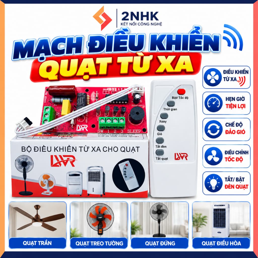 Bộ mạch điều khiển quạt từ xa - Quạt bàn Quạt cheo tường Dễ lắp đặt