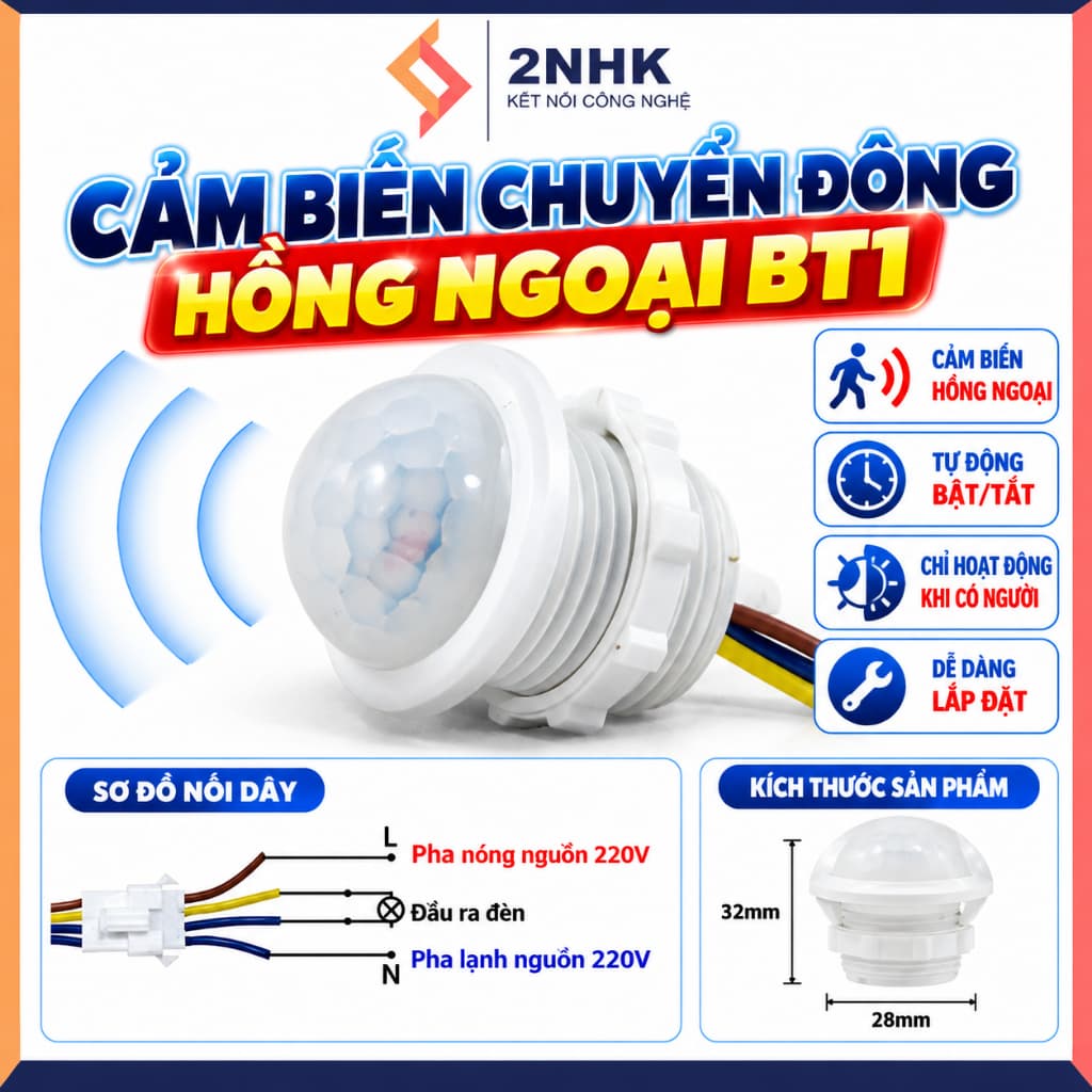 Công tắc cảm biến chuyển động hồng ngoại BT1, công tắc cảm ứng chuyển động tự động bật tắt