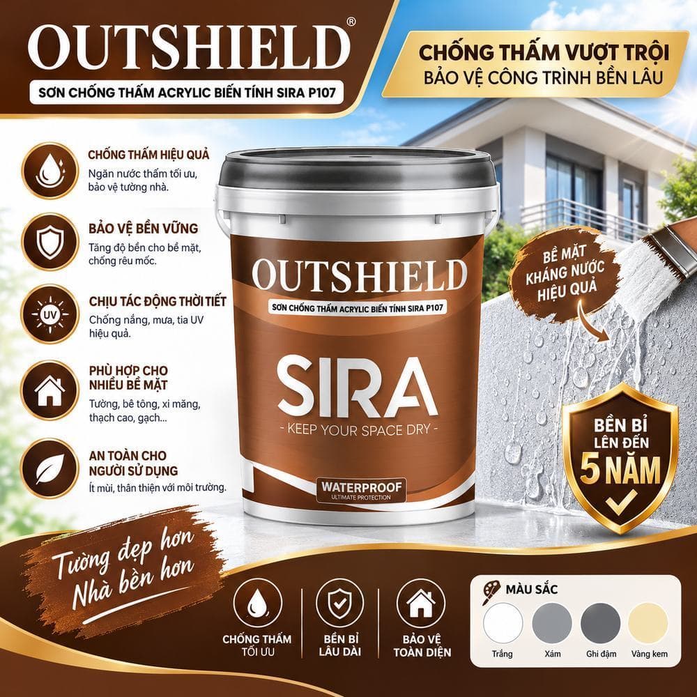 Sơn chống thấm SIRA P107 cho bể cá máng xối, chống thấm tường ngoài trời