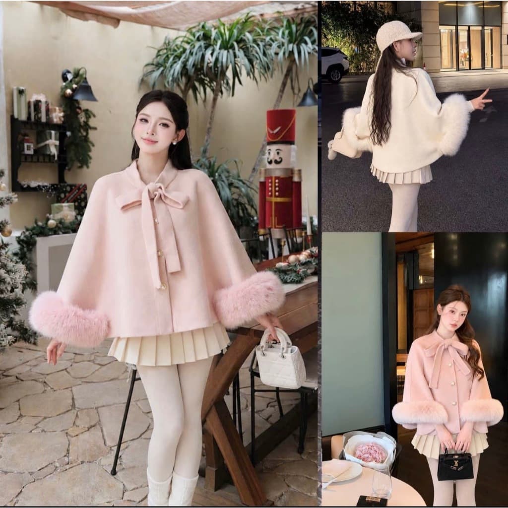 [ BST THU ĐÔNG ] Áo Khoác Dạ Cổ Nơ Tay Lông Siêu Xinh 3 Màu Basic Phù Hợp Nhiều Dịp, Tôn Dáng T312-SX