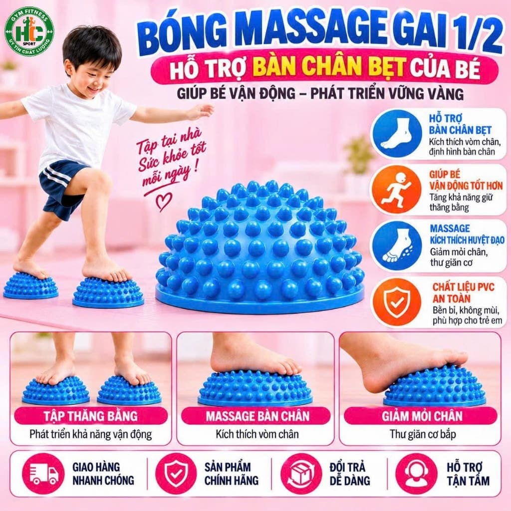 Cầu gai massage chân hỗ trợ bàn chân bẹt , Giúp bé vận động, luyện giác quan hoặc mẹ tập Yoga Gym (Tặng Bơm)