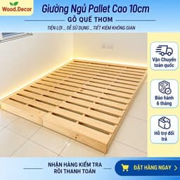 Giường Ngủ Pallet Gỗ Quế Thơm Gấp Gọn Kín Chân Cao 10cm, Sơn PU Chống Mốc I Shop WOOD DECOR 01 1