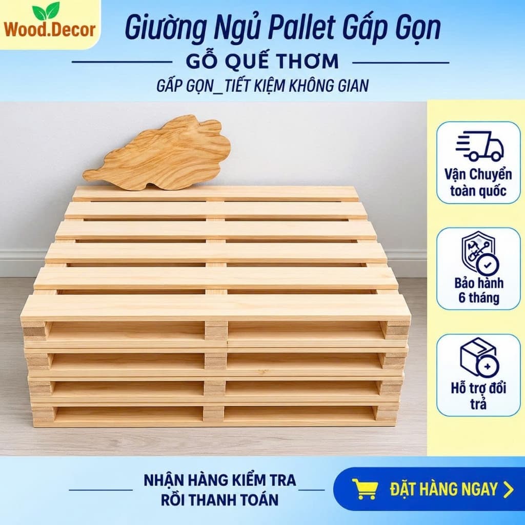 Giường Ngủ Gấp Gọn Bản Lề Đa Năng, Giường Ngủ Pallet Gỗ Quế Thơm I Shop  WOOD DECOR 03