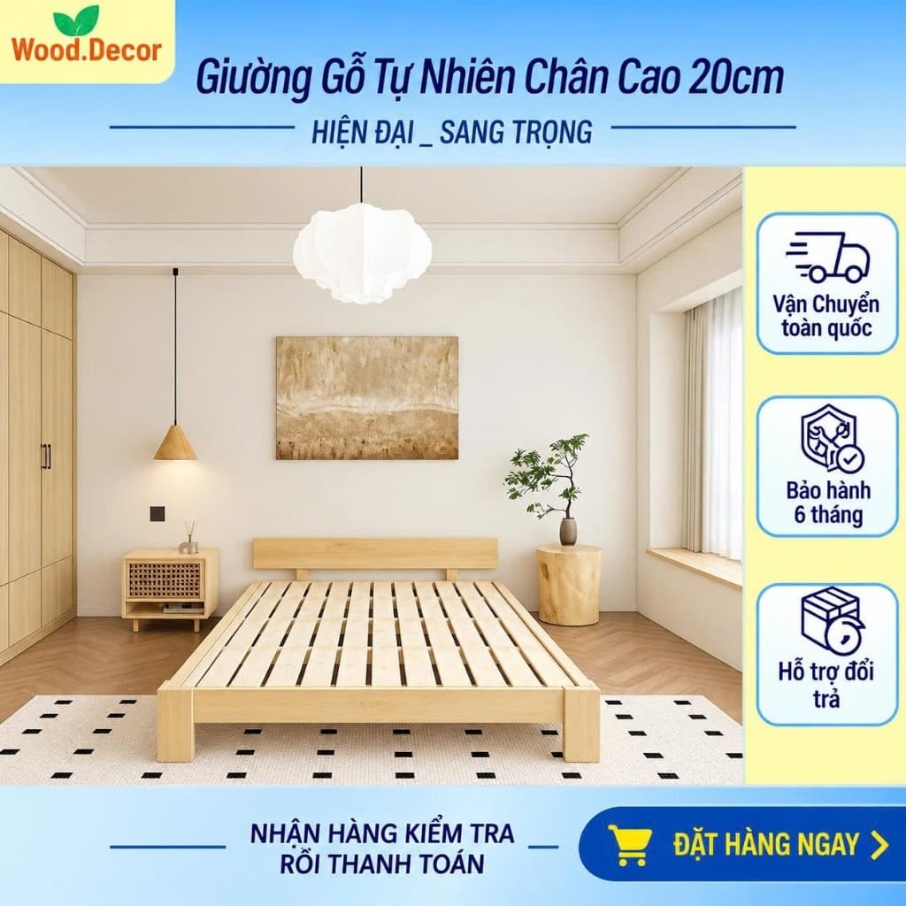 Giường Gỗ Thông Cao Cấp Chân Cao 20cm I Shop WOOD DECOR 07