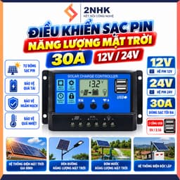 Bộ điều khiển sạc pin năng lượng mặt trời 30A/12v 24v đủ công suất dùng cho gia đình 1