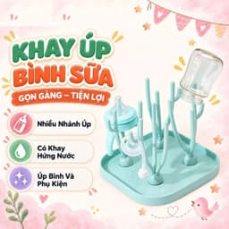 Khay Úp Ly, Bình Sữa Cho Bé 4 Nhánh Cây và Cọ Vệ Sinh (Ly/ Bình Nước) Cán Gỗ. LMS 1