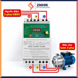 Công tắc điều khiển từ xa 3 pha cho máy bơm 20KW 380v chống mất pha- quá tải- chống rò rỉ điện-có học lệnh 5
