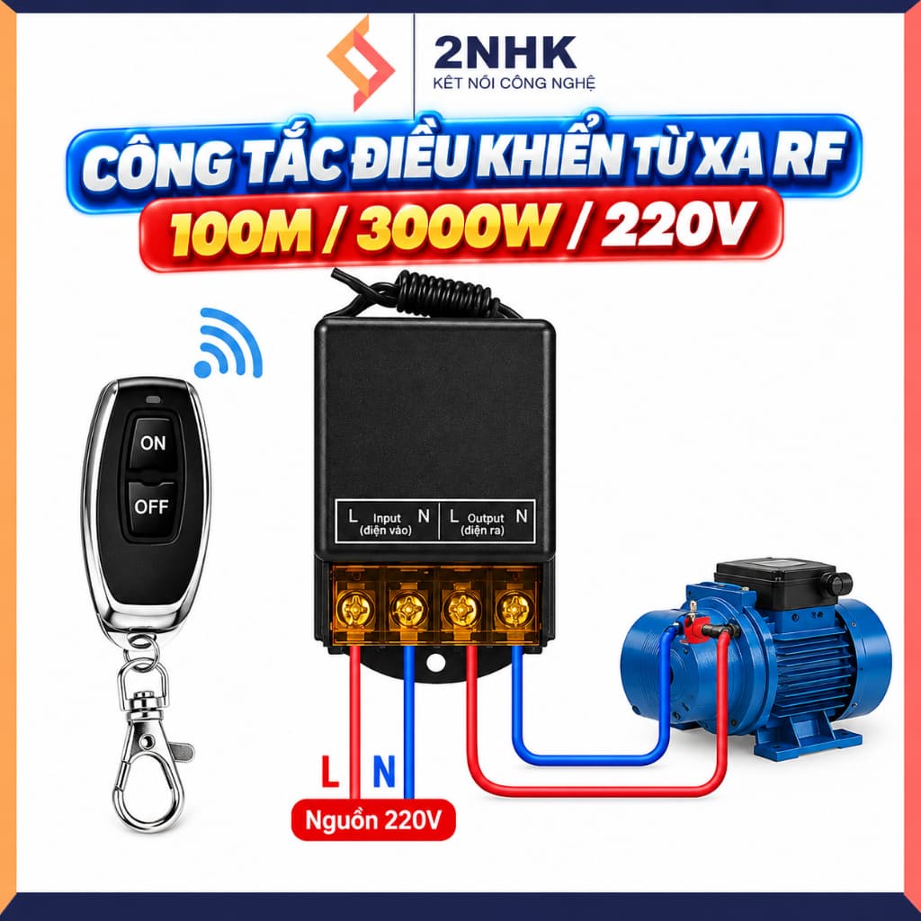 Công tắc điều khiển từ xa cho máy bơm nước 100M 30A Công suất lớn Xuyên tường (3000W)/ điện áp 110V 220V