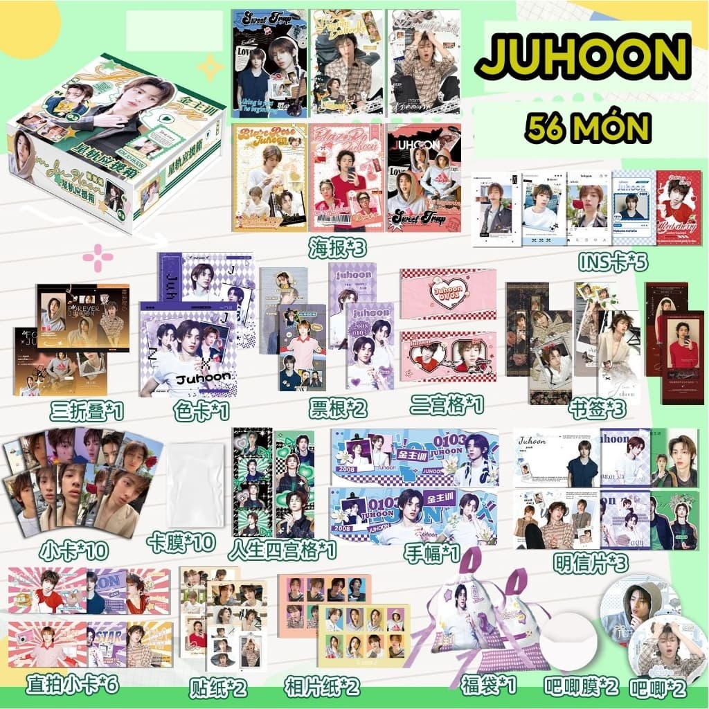 Hộp Quà Tặng JUHOON 56 Món | Photocard, Postcard, Poster, Sticker, Huy Hiệu Và Phụ Kiện Thần Tượng