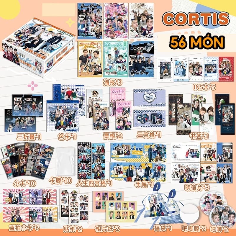 Hộp Quà Tặng CORTIS 56 Món | Photocard, Postcard, Poster, Sticker, Huy Hiệu Idol Kpop