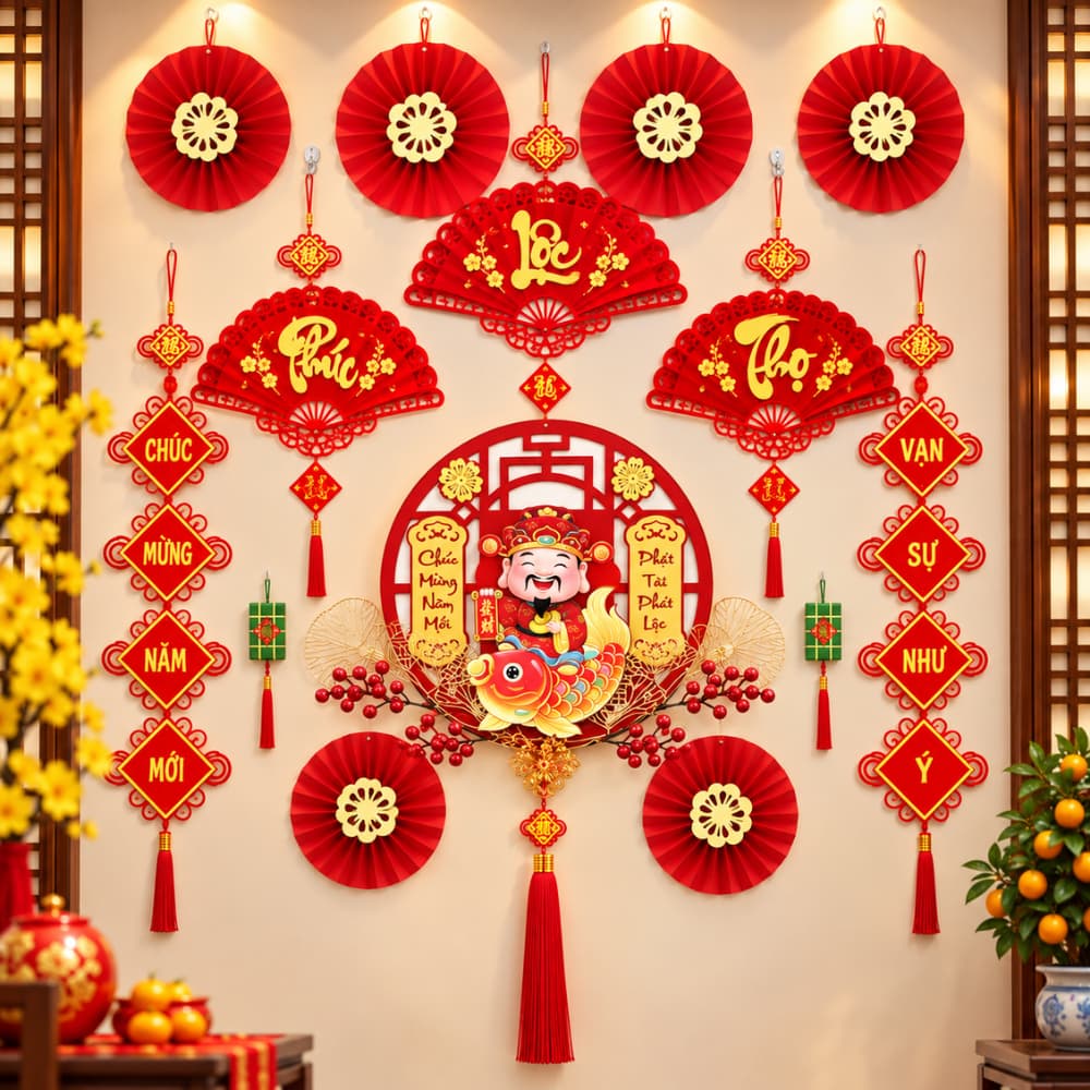 Combo 12 Món Trang Trí Tết 2027 Set Decor Treo Tường Ngày Tết Mang Lại May Mắn Thịnh Vượng Cho Gia Chủ