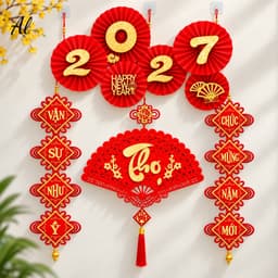 Set 4 Món Trang Trí Tết 2027 Treo Tường, Bộ Decor Tết Đỏ Vàng Chữ Phúc, Câu Đối Chúc Mừng Năm Mới 6