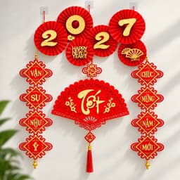 Set 4 Món Trang Trí Tết 2027 Treo Tường, Bộ Decor Tết Đỏ Vàng Chữ Phúc, Câu Đối Chúc Mừng Năm Mới 5