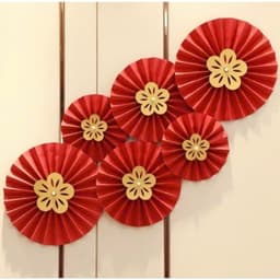Set 6 Quạt giấy Đỏ Trang trí sẵn keo - Quạt giấy xếp Đỏ Dán tường, Dán kính, Decor Nhà cửa 7