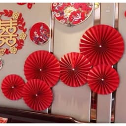 Set 6 Quạt giấy Đỏ Trang trí sẵn keo - Quạt giấy xếp Đỏ Dán tường, Dán kính, Decor Nhà cửa 5