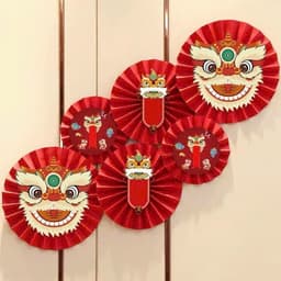 Set 6 Quạt giấy Đỏ Trang trí sẵn keo - Quạt giấy xếp Đỏ Dán tường, Dán kính, Decor Nhà cửa 6