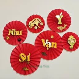 Set 6 Quạt giấy Đỏ Trang trí sẵn keo - Quạt giấy xếp Đỏ Dán tường, Dán kính, Decor Nhà cửa 8