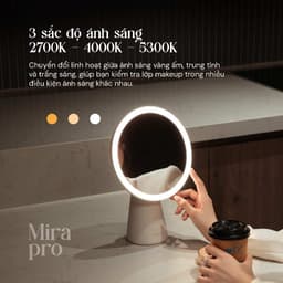 Kyvian Đèn LED gương trang điểm Mira Pro CRI ≥ 97 3 sắc độ ánh sáng pin tối đa 4 giờ | Gương makeup decor by Velix 3