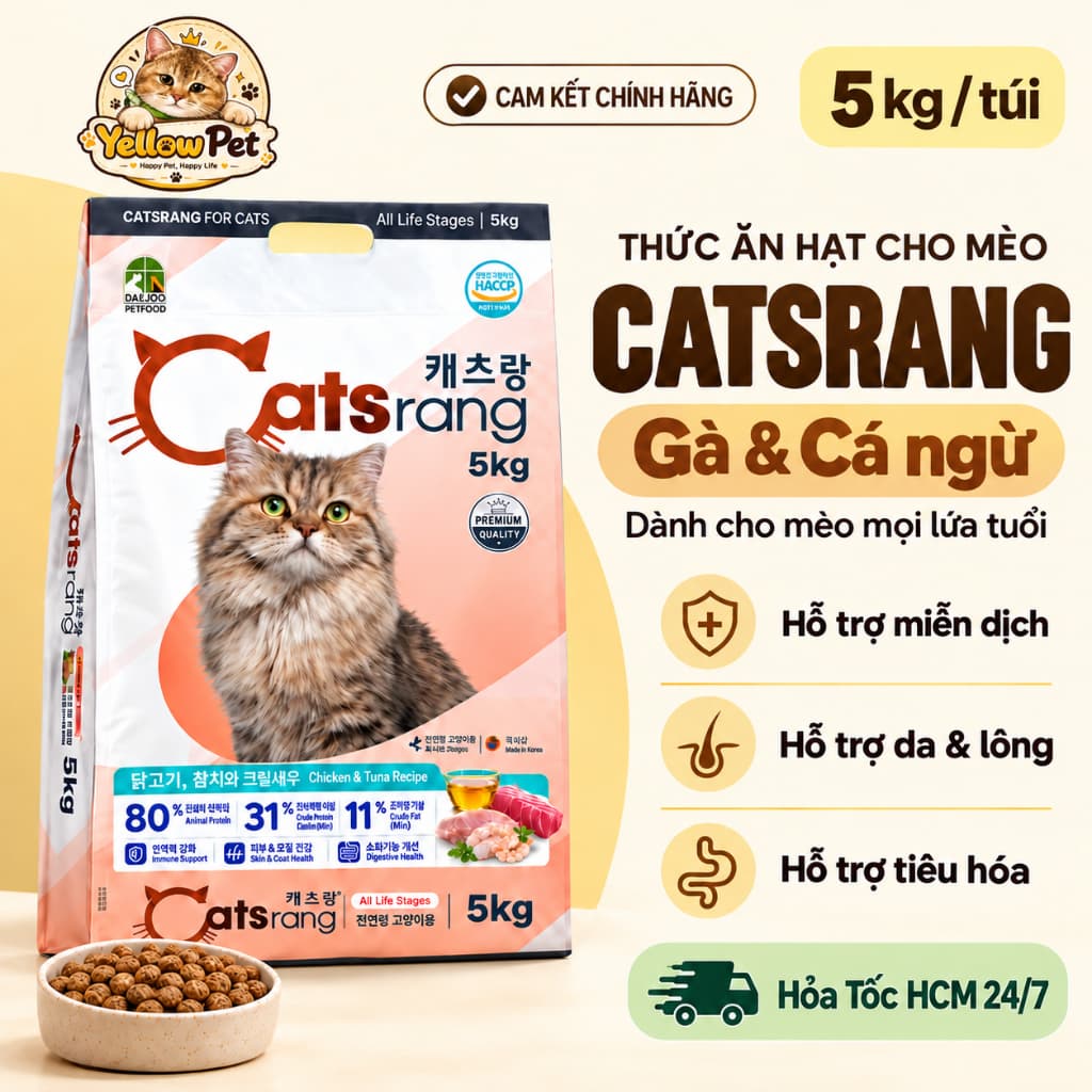 Hạt Mèo Catsrang 5kg Gà Và Cá Ngừ Cho Mèo Mọi Lứa Tuổi | Yellow Pet