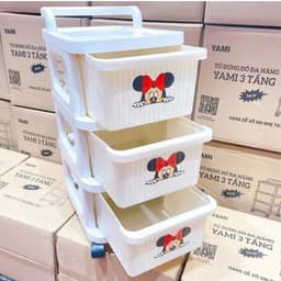 Tủ Đựng Đồ Có Bánh Xe Đẩy Loại Ngăn Kéo Mickey 3 Tầng. LMS 6