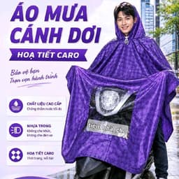 Áo Mưa Cánh Dơi Sọc Ô Không Che Kính và Sọc Caro Có Nhựa Trong Cho Đèn Xe. LMS 7