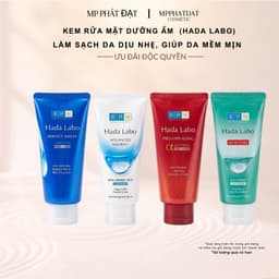Bộ sữa rửa mặt Hada Labo với 4 dòng sản phẩm giúp làm sạch bụi bẩn, bã nhờn và chăm sóc da theo từng nhu cầu: dưỡng sáng 1