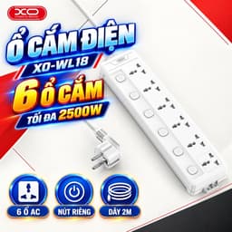 Ổ Cắm Điện XO Việt Nam WL18 – 6 Ổ Cắm Công Tắc Độc Lập, Công Suất 2500W, Dây Dài 2m, Chống Giật An Toàn | XO WL18 1