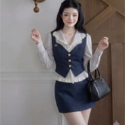Sét ghile 3 món áo somi sọc viền ren JARI phong cách tiểu thư sang trọng chất liệu cao cấp đi học,đi làm..full size 5