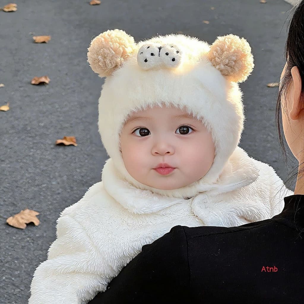 🐻🎀 MŨ LEN LÔNG XÙ TAI GẤU CHO BÉ – XINH XỈU HẾT NẤC 🎀🐻 A3Ti0