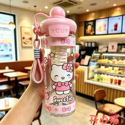Cốc nước XCUP họa tiết Hello Kitty Sweetie 600ML màu hồng có dây đeo xinh xắn A3B2 4