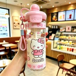 Cốc nước XCUP họa tiết Hello Kitty Sweetie 600ML màu hồng có dây đeo xinh xắn A3B2 3