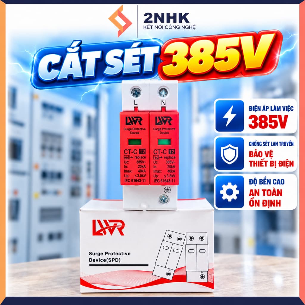 Chống sét AC 385V 2P 40KA LWR, cắt sét AC