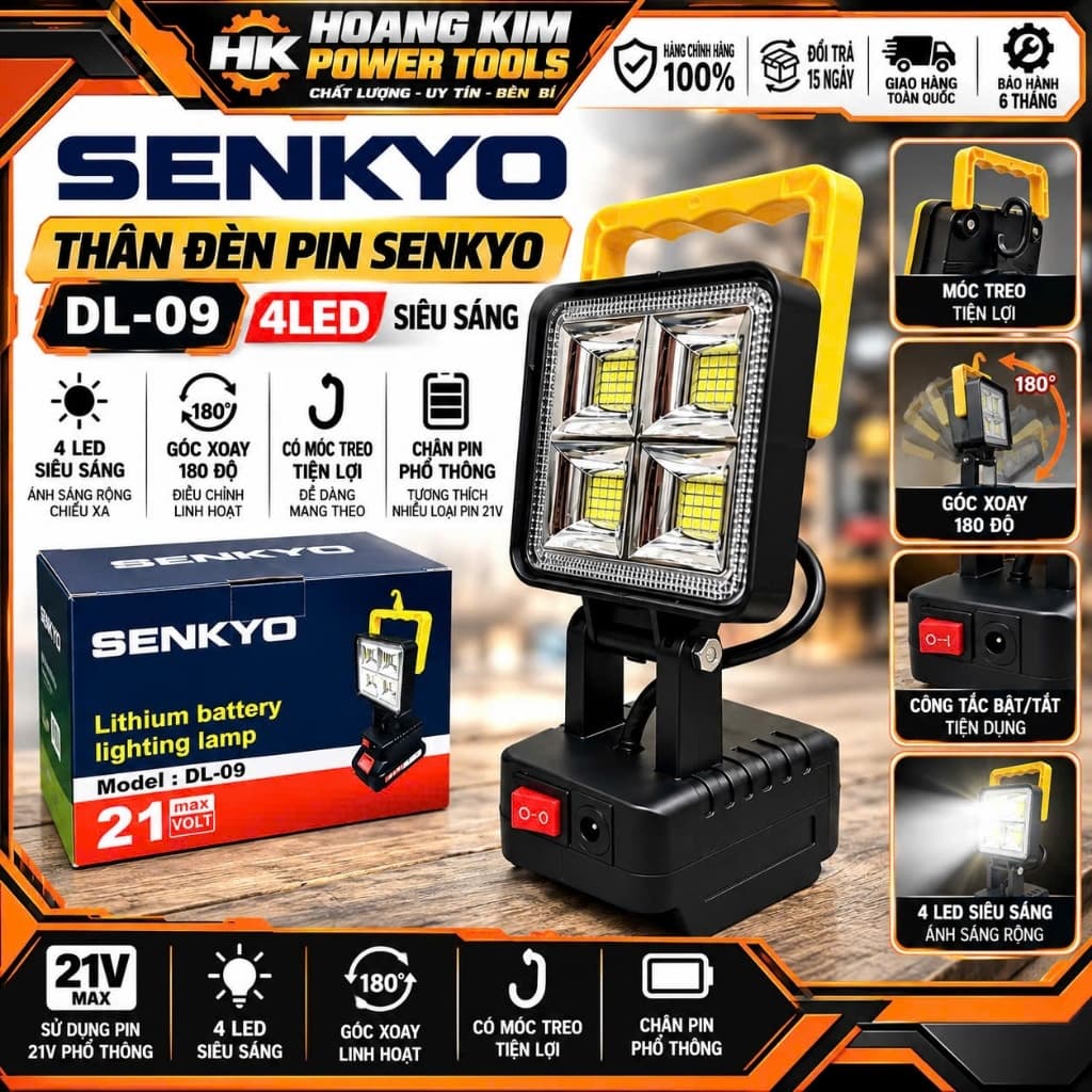 Thân Đèn Pin SENKYO DL-09 4LED Siêu Sáng, Góc Xoay 180 Độ, Có Móc Treo Tiện Lợi, Chân Pin Phổ Thông